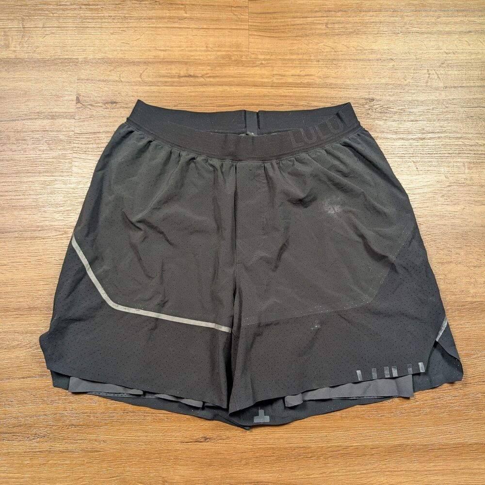 Lululemon Surge Lined Shorts Mens Medium Black 6" Inseam Running Athletic Gym
